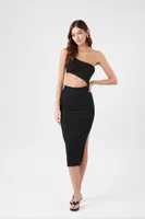 Women's One-Shoulder Cutout Midi Dress in Black Large