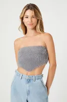 Women's Faux Fur Cropped Tube Top in Dark Grey Small