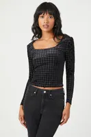 Women's Velvet Houndstooth Crop Top