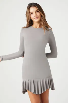 Women's Pleated Drop-Waist Mini Dress in Dark Grey Small