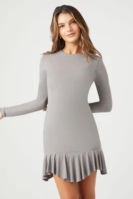 Women's Pleated Drop-Waist Mini Dress in Dark Grey Medium