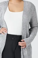 Women's Open-Front Cardigan Sweater in Heather Grey, 2X