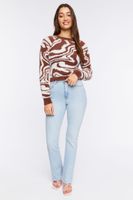 Women's Fuzzy Knit Marble Print Sweater in Brown/Cream Small