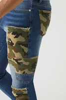 Men Camo Patchwork Slim-Fit Jeans Medium Denim,