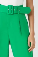 Women's Belted Straight-Leg Ankle Pants in Green Large