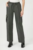 Women's Faux Leather Trouser Cargo Pants in Olive Medium