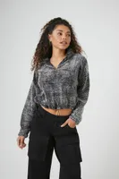 Women's Cropped Faux Shearling Half-Zip Pullover in Charcoal Large