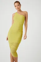 Women's One-Shoulder Bodycon Midi Dress in Green Apple Medium