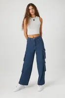 Women's Mid-Rise Denim Cargo Jeans in Medium Denim