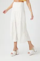 Women's Tiered Floral Print Midi Skirt in Ivory Large