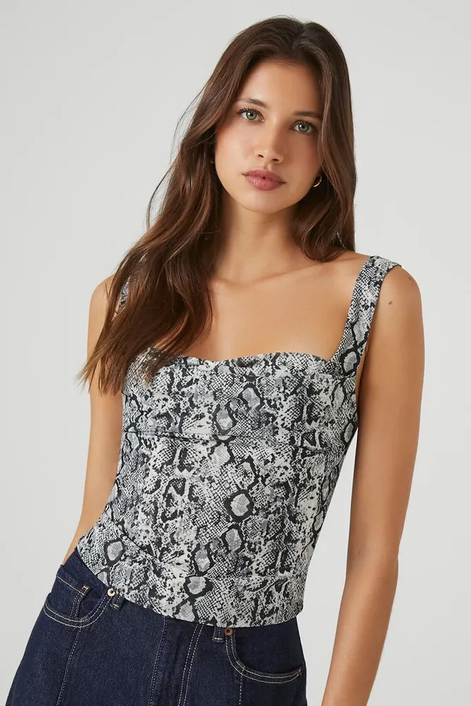 Women's Snake Print Bustier Top Black/White