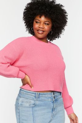 Women's Purl Knit Cropped Sweater in Peony, 0X