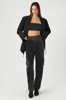 Women's Faux Leather Cargo Pants in Black Small