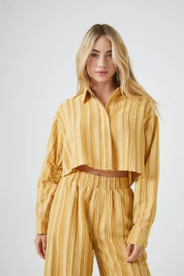 Women's Cropped Stripe Shirt in Goldenrod Large