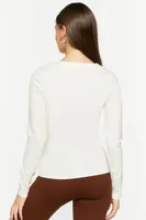 Women's Ribbed Knit Half-Zip Top in Cream, XS