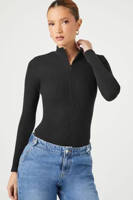 Women's Zip-Up Funnel Neck Bodysuit in Black, XL