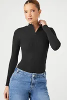 Women's Zip-Up Funnel Neck Bodysuit in Black, XS