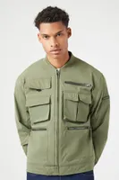 Men Pocket Trucker Jacket in Olive Large