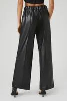 Women's Faux Leather Wide-Leg Pants in Black Medium