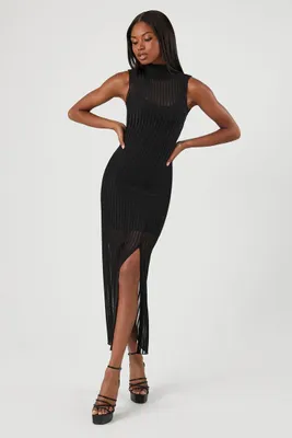 Women's Mesh Turtleneck Maxi Dress in Black Medium