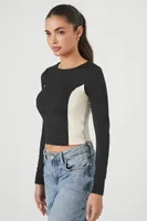 Women's Colorblock Long-Sleeve Crop Top