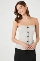 Women's Sweetheart Button-Front Tube Top in Silver Small