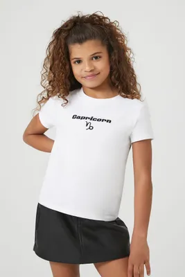 Girls Embroidered Capricorn T-Shirt (Kids) in White/Black, 13/14