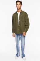 Men Drop-Sleeve Snap-Button Shirt in Olive, XXL