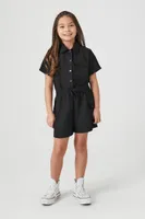 Girls Button-Front Cargo Romper (Kids) in Black, 11/12