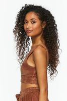 Women's Velour Cropped Tank Top in Brown Medium