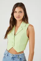 Women's Notched Lapel Cropped Vest in Pistachio Large