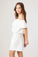 Women's Ruffle Off-the-Shoulder Romper in White Large