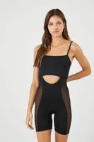 Women's Seamless Sheer Cutout Cami Romper in Black, M/L