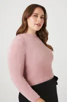 Women's Fitted Fuzzy Knit Sweater in Pale Mauve, 2X