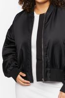 Women's Ribbed-Trim Bomber Jacket in Black, 0X