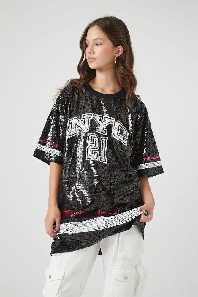 Women's Oversized New York Graphic T-Shirt in Black Medium