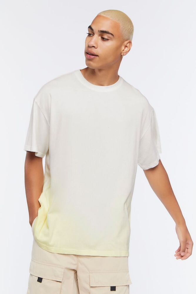 Men Gradient Wash Cotton T-Shirt in White/Yellow Large