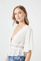 Women's Chiffon Lace-Trim Top in White Small