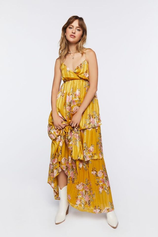 Spring yellow floral lace maxi dress, Bardot, Sundress
