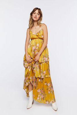 Women's Floral Jacquard Maxi Dress in Yellow Medium