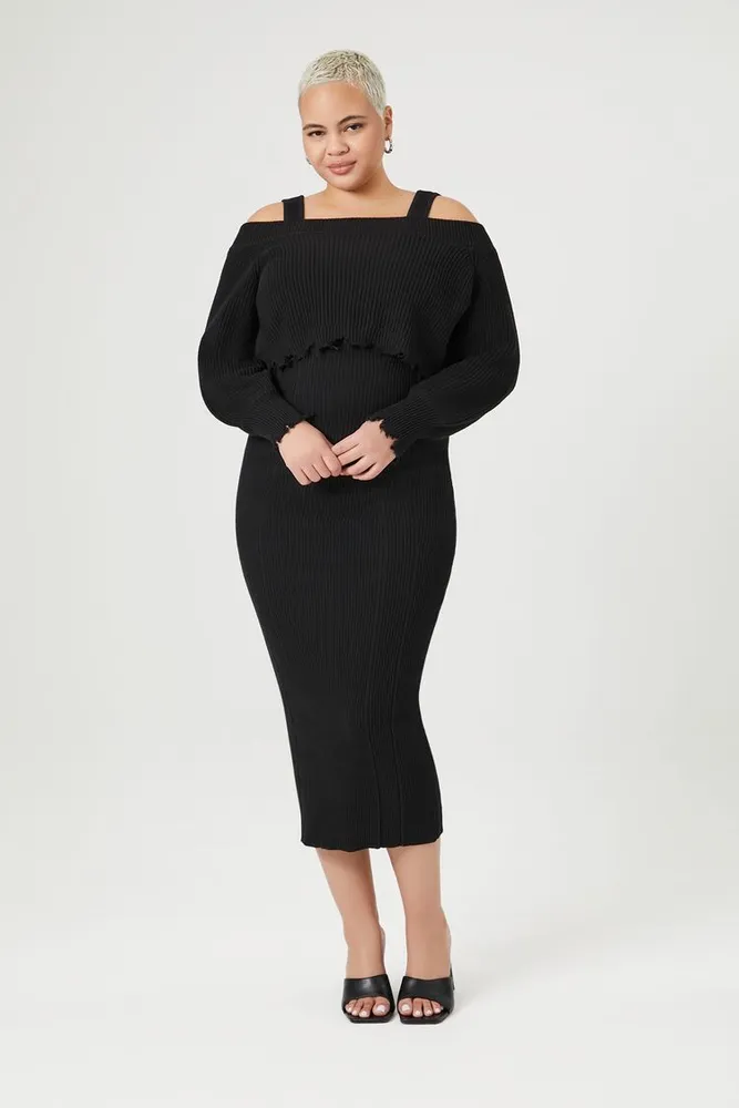 Women's Off-the-Shoulder Maxi Sweater Dress in Black, 4X