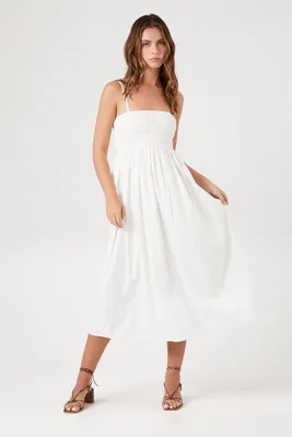 Women's Smocked Poplin Midi Dress in Ivory, XL