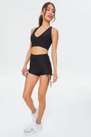 Women's Active Honeycomb Drawstring Biker Shorts in Black Large