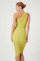 Women's One-Shoulder Bodycon Midi Dress in Green Apple, XL