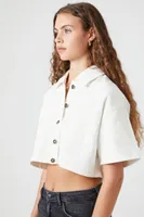 Women's Boxy Cropped Denim Jacket in White, XS