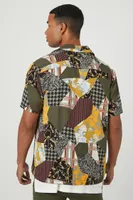 Men Mixed Print Patchwork Shirt in Black, XXL