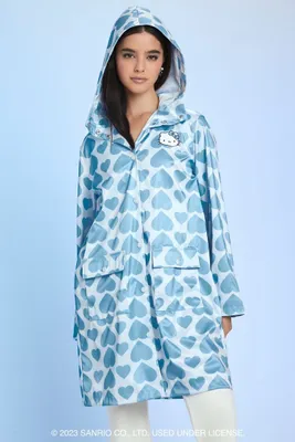 Women's Hello Kitty Hooded Rain Jacket in Baby Blue Medium
