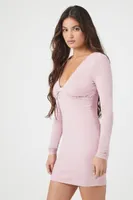 Women's Plunging Bodycon Mini Dress in Pale Mauve Small