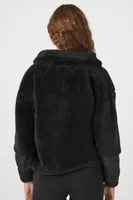 Women's Faux Shearling Half-Zip Pullover in Black Small