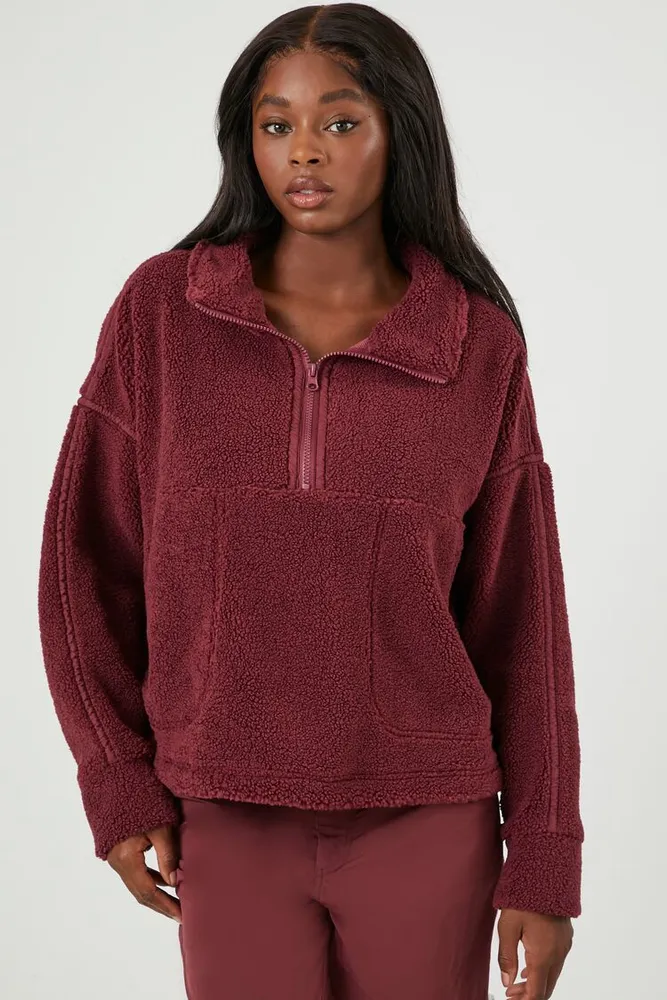 Forever 21 Women's Active Faux Shearling Pullover in Wine Medium